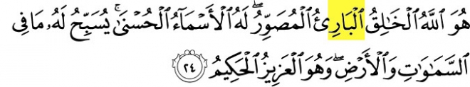 99 Names of Allah - Al-Bari - he is Allah, the Evolver. Surat Al-Hashr verse 24
